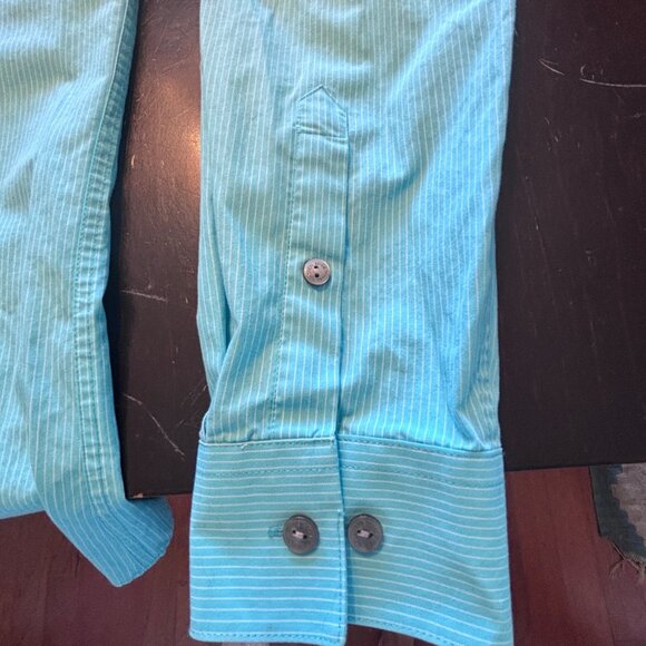 Kenneth Cole Reaction Slim Fit Mens Turquoise Striped Shirt Size 15.5 34-35 - Picture 11 of 12